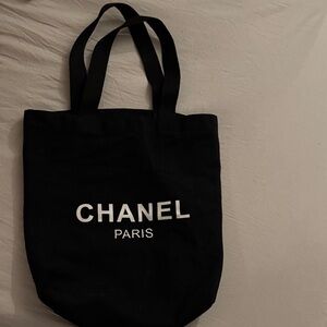 Black Canvas Tote with White Logo